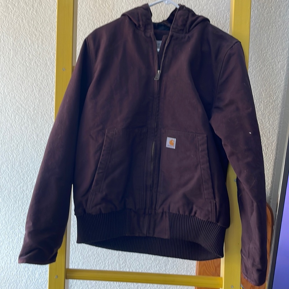 Womens Carhartt loose fit washed duck insulated jacket Maroon